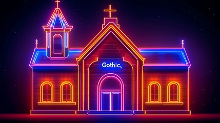Fototapeta premium Neon Gothic Church at Night.