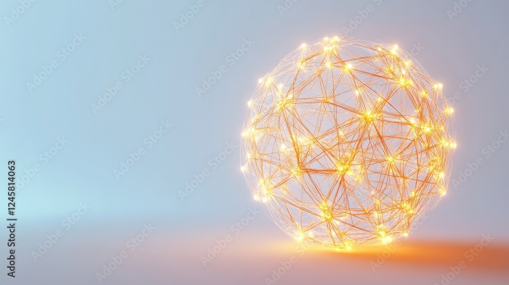 Poster abstract glowing orb with interconnected lines and nodes in blue