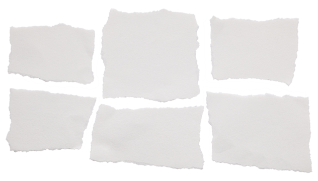torn blank pages with uneven texture edges. set of ripped white paper sheets png isolated on transparent background. document or newspaper mockup