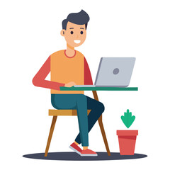 a man is sitting on the table with his laptop