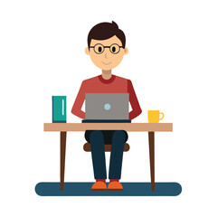 a man is sitting on the table with his laptop