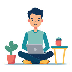 a man is sitting on the table with his laptop