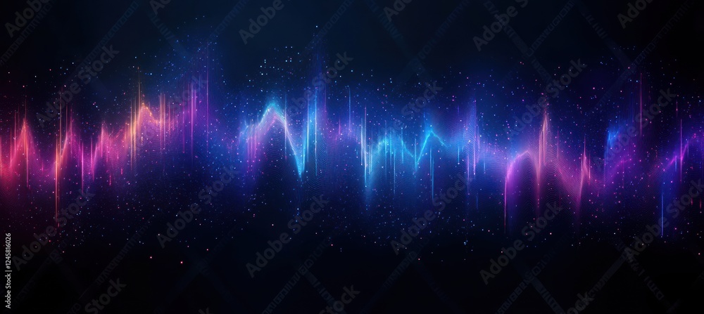 Poster abstract soundwave visualization with blue and purple gradient lines in modern vector art style