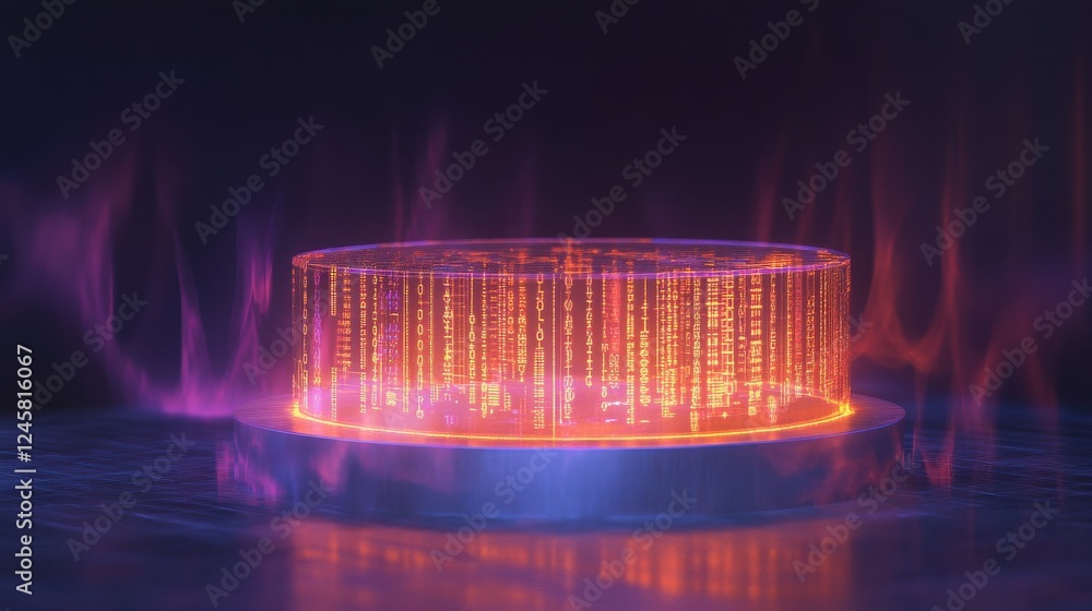Poster neon data stream visualization with vibrant colorful effects