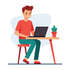 a man is sitting on the table with his laptop