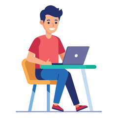 a man is sitting on the table with his laptop