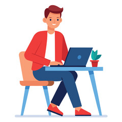 a man is sitting on the table with his laptop