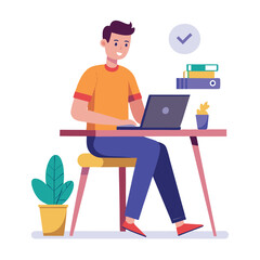 a man is sitting on the table with his laptop