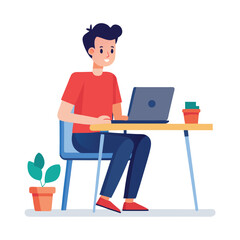 a man is sitting on the table with his laptop