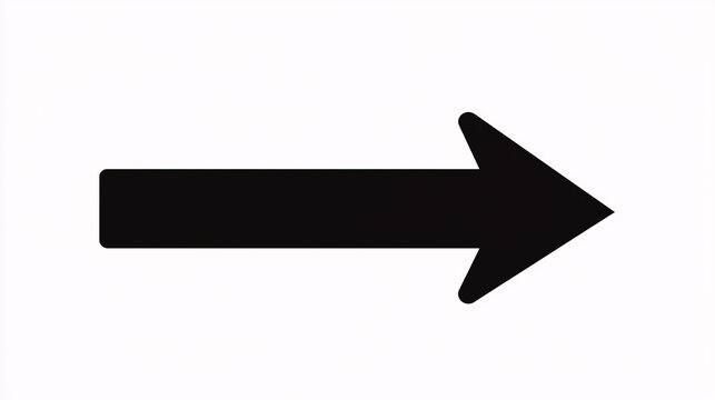 A black arrow icon displayed on a white background, designed in a flat style for website design, logos, and app UI, indicating direction.