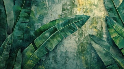 Contemporary leaf pattern with paper effect texture featuring vibrant green leaves and subtle hints of yellow light