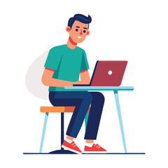 a man is sitting on the table with his laptop