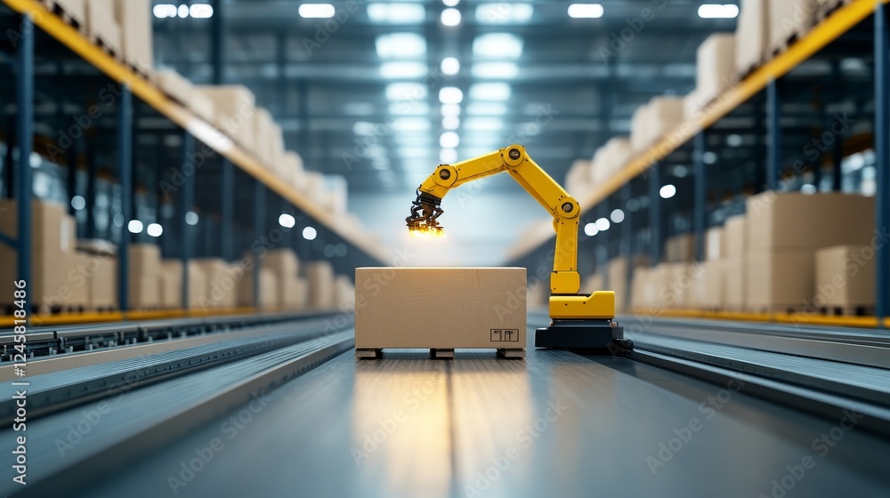 Poster high-tech warehouse with automated conveyor system