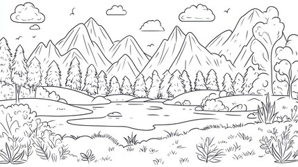 Mountain lake serene landscape nature illustration