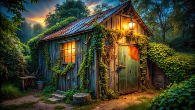 1907 Outbuilding: Low Light Photography - Rustic Charm, Historical Architecture, Night Scene, Vintage Building, Old Structure