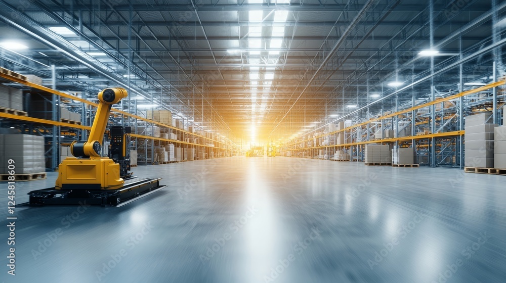Poster high-tech warehouse with automated conveyor system