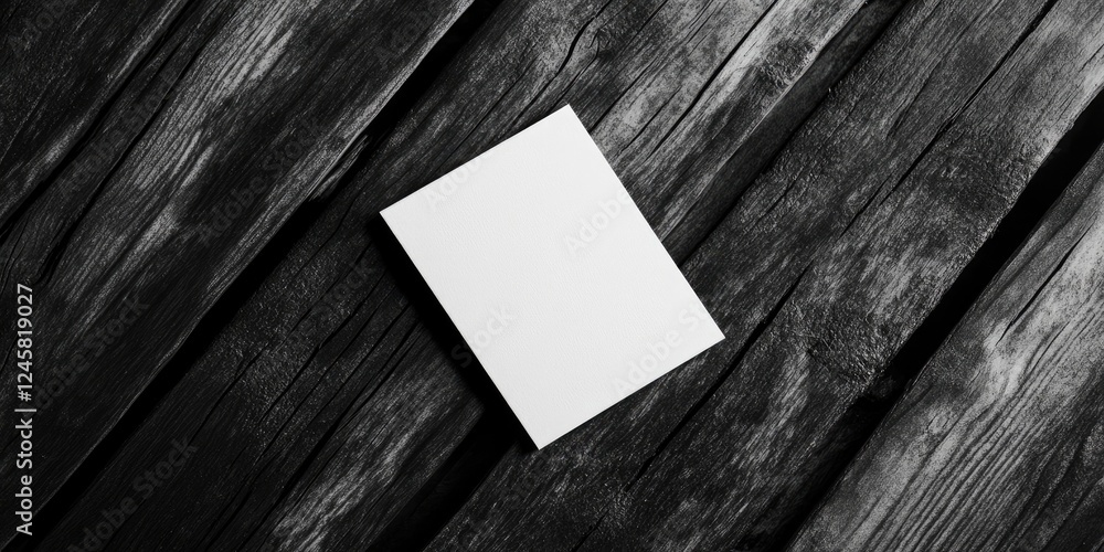 Poster minimalist blank business card mockup on a rustic wooden background in black and white tones centere