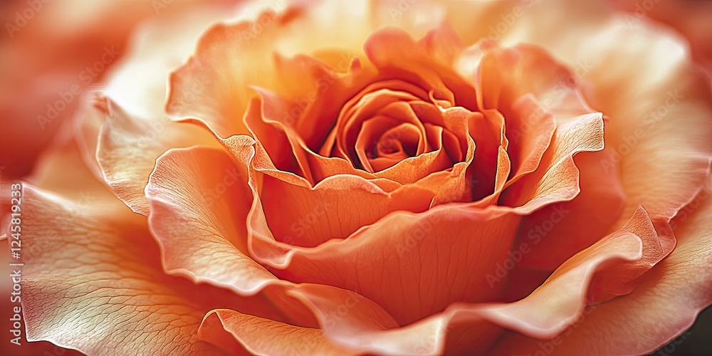 Poster delicate orange rose in full bloom showcasing soft petals with intricate textures set against a blur