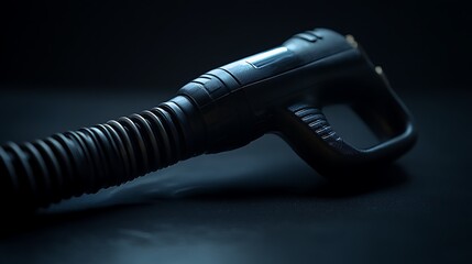 Futuristic Black Handheld Device With Corrugated Hose