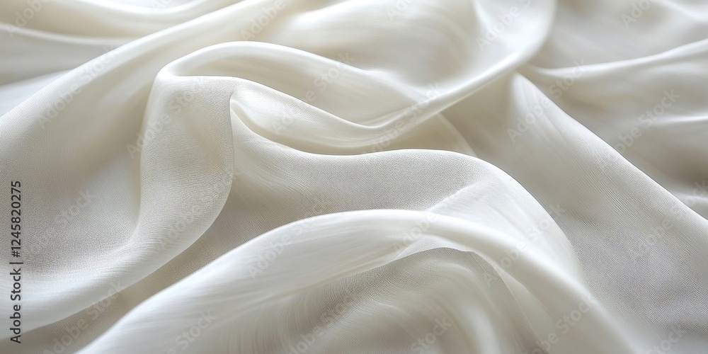 Fototapete delicate flowing white silk fabric with soft creases and gentle waves creating an elegant textured b