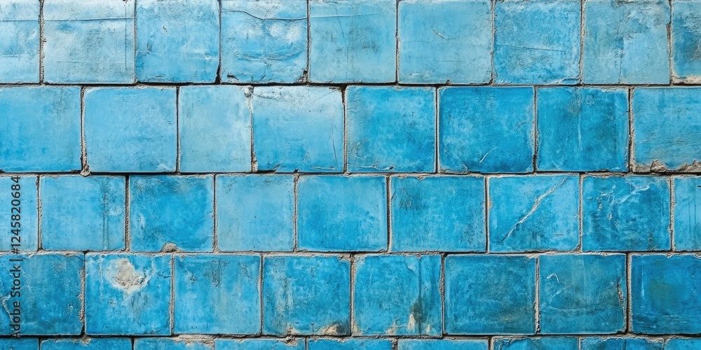 Poster textured blue tiles in a grid pattern, showcasing varying shades of turquoise and azure, with some w