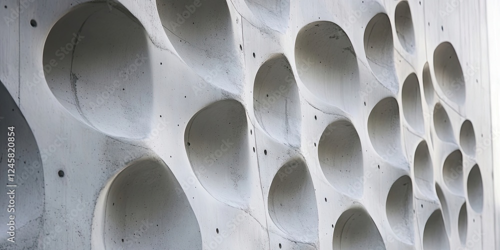 Fototapete textured reinforced concrete wall with circular indentations in varying sizes, natural gray tones, a
