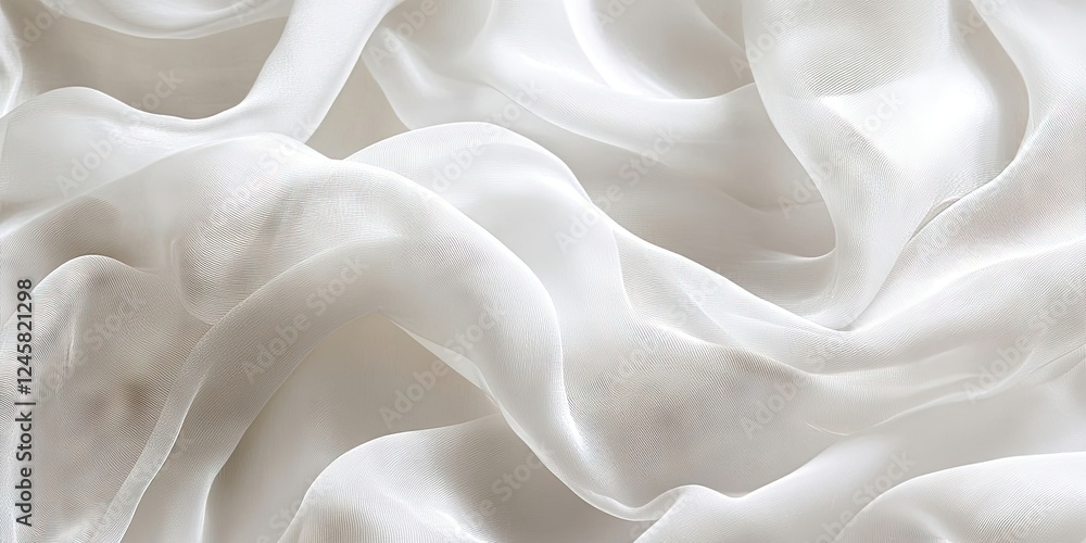 Aufkleber Delicate white silk fabric draped elegantly with soft waves and gentle folds creating a tranquil, luxurious texture for backgrounds or fashion.