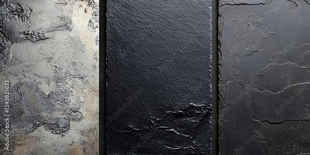 Fototapete textured slate and chalkboard surfaces in varying shades of gray; three distinct panels showcasing u