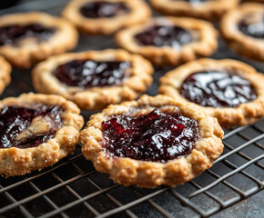 Homemade Cherry Jam Cookies on a Cooling Rack 
