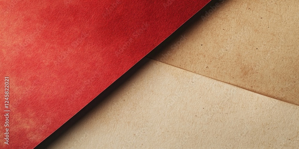 Aufkleber textured kraft paper backdrop in red and beige tones with layered design creating an ideal mockup sp