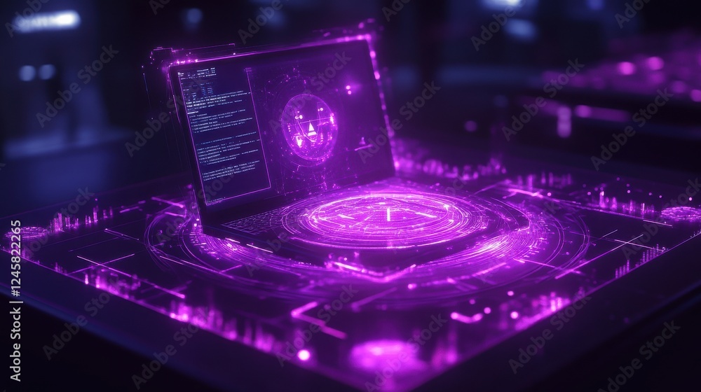 Aufkleber futuristic holographic display with glowing patterns and data visualizations