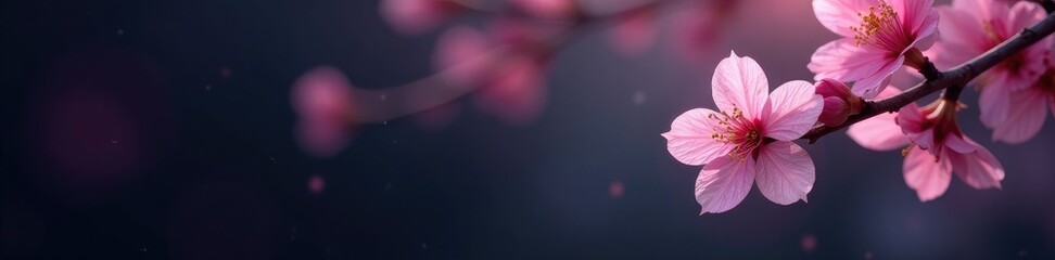 Obraz premium delicate pink cherry blossoms against a dark gradient background, foliage, tree branches