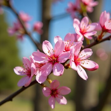 Delicate pink flowers blooming on a branch of quebracho marilla tree, nature, branches, trees