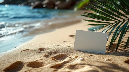 Blank White Business Card on Beach Sand Background