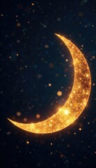 Naklejka premium Glittering crescent moon with golden starry background, sparkles, starry