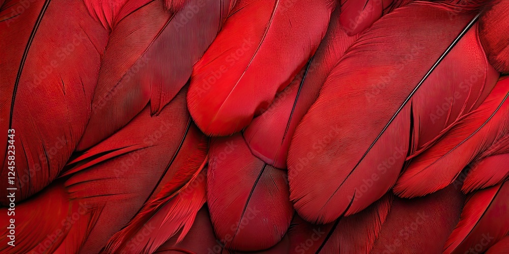 Leinwandbilder Vibrant red feathers layered intricately with smooth textures and subtle dark accents creating a rich, striking background image.