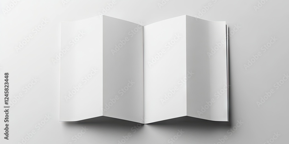 Leinwandbilder blank white tri-fold brochure mockup top view featuring three open panels centered on a clean light 