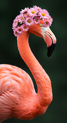 Obraz premium Abstract Gentle Portrait of Light Pink Flamingo with Pastel Flower Hairstyle