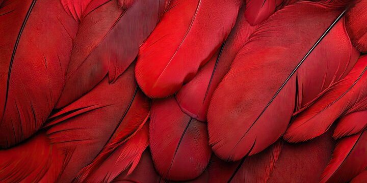 Vibrant red feathers layered intricately with smooth textures and subtle dark accents creating a rich, striking background image.