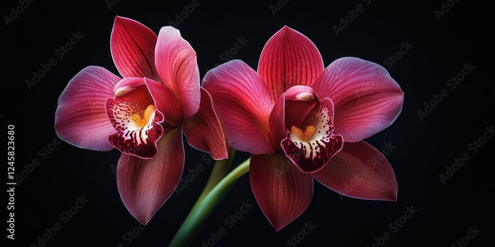 Aufkleber vibrant red orchids with intricate patterns against a dark background showcasing their natural beaut