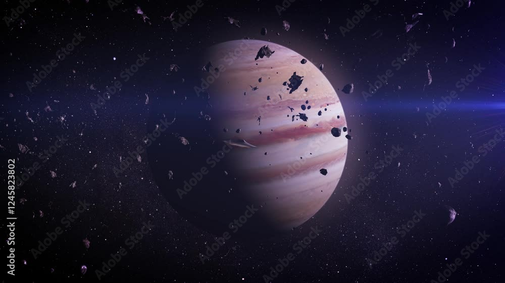 Canvas Prints ufo over jupiter with asteroids 3d rendering sci fi concept, 4k, 2025