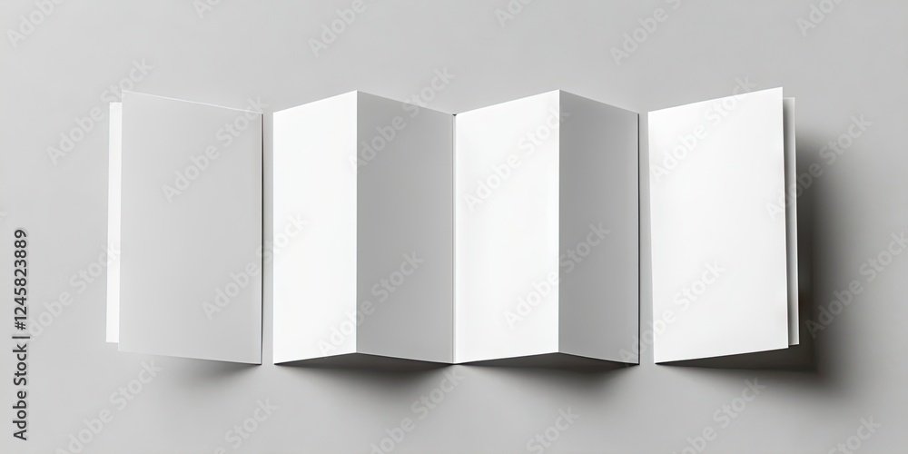 Poster white tri-fold brochure mockup displayed from a top view on a light gray background featuring blank,