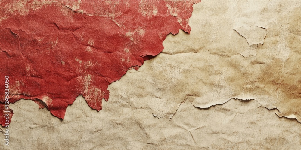Poster textured kraft paper backdrop in red and beige tones with uneven edges perfect for inserting text or