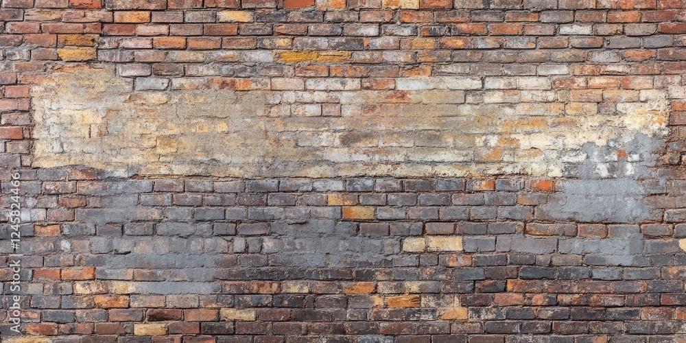 Aufkleber weathered brick wall texture featuring earthy tones of red, orange, and gray with faded areas, creat