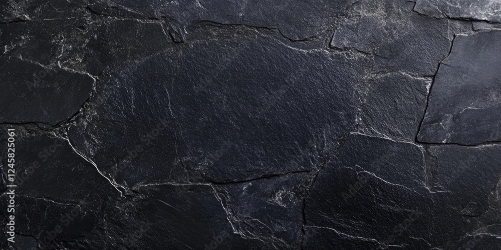 Aufkleber black slate texture with irregular cracks and deep black tones, featuring subtle gray marbling, arra