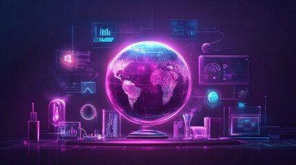 Futuristic Global Network Visualization with Data and Analytics Elements