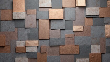Textured wall with geometric tiles in earthy tones