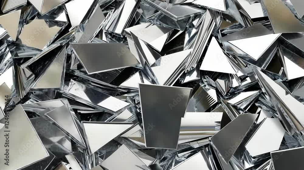Poster shattered pieces of reflective material scattered on a surface showcasing various shapes and angles 