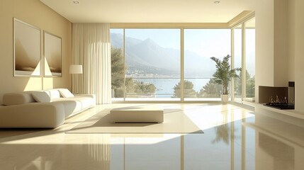 Fototapeta premium A modern living room with sparkling clean surfaces, showcasing a pristine environment after professional cleaning