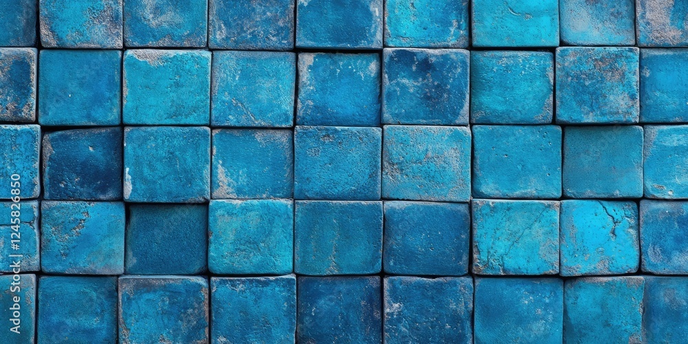 Leinwandbilder textured blue tiles arranged in a grid format featuring various shades of turquoise and blue, emphas